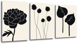 Impresi Tablou Black flowers on background - 150 x 70 cm (3-piese)