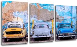 Impresi Tablou Old blue cars - 120 x 60 cm (3-piese)