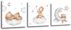 Impresi Obraz Set of three pictures with bears - 90 x 30 cm (3-piese) Decoratiune camera copii