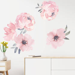 Impresi Autocolant pentru camera copilului Pink flowers with leafes - 90x30cm Decoratiune camera copii