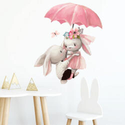 Impresi Autocolant pentru camera copilului Bunnies with umbrella - 60x30cm Decoratiune camera copii