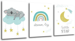 Impresi Obraz Dream big koala - 90 x 40 cm (3-piese) Decoratiune camera copii