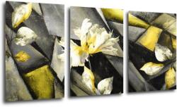 Impresi Tablou Grey and yellow abstract with flower - 120 x 60 cm (3-piese)