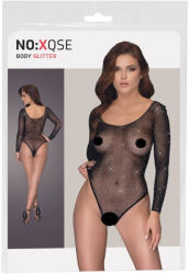 NO: XQSE - hosszúujjú, csillogó necc body - fekete (S-L) (26427351101)