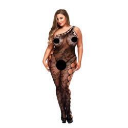 Baci Plus Size - félvállas, virágos necc cicaruha - fekete (XL-XXL) (92905000005)