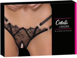 Cottelli Collection - luxus, nyitott, gyűrűs tanga (fekete) (23222501111) - pleasure4you