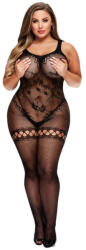Baci Plus Size - mintás cicaruha hálós combrésszel - fekete (XL-XXL) (92904700005)