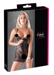 Cottelli Collection - fényes csíkos csipke ruha (fekete) (27160201021) - pleasure4you