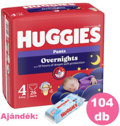 Huggies Overnight Pants 4-es éjszakai bugyipelenka 9-14 kg, 4x26 db + AJÁNDÉK Huggies törlőkendő