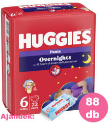 Huggies Overnight Pants 6-os éjszakai bugyipelenka 15-25 kg, 4x22 db + AJÁNDÉK Huggies törlőkendő