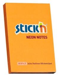 Hopax Notes autoadeziv 76 x 51 mm, 100 file, Stick"n - portocaliu neon (HO-21160)