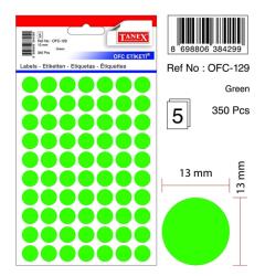Tanex Etichete autoadezive color, D13 mm, 700 buc/set, Tanex - verde (TX-OFC-129-GR) - officeclass