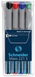 Schneider Universal non-permanent marker SCHNEIDER Maxx 221 S, varf 0.4mm, 4 culori/set - (N, R, A, V) (S-112594) - officeclass
