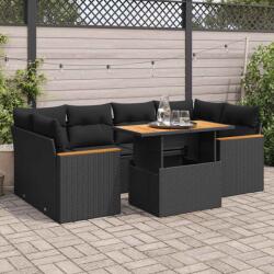 vidaXL 6 részes fekete polyrattan akácfa kerti ülőgarnitúra párnákkal (3327450)