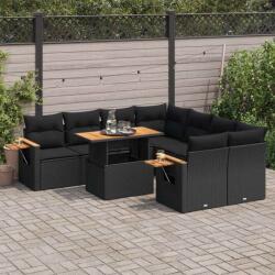 vidaXL 9 részes fekete polyrattan akácfa kerti ülőgarnitúra párnákkal (3327576) - vidaxl