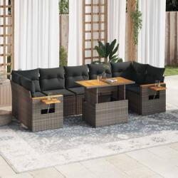 vidaXL 8 részes szürke polyrattan akácfa kerti ülőgarnitúra párnákkal (3327574)