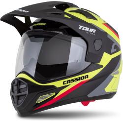 Cassida Tour 2.0 X-tra enduro bukósisak fluo sárga-fekete-vörös-szürke, matt fekete sildel