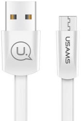  USB töltő- és adatkábel, microUSB, 120 cm, 2000 mA, lapos, USAMS U2, SJ201MIC02, fehér