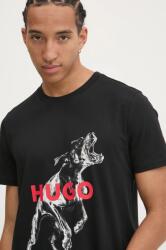 HUGO pamut póló fekete, férfi, sima, 50530607 - fekete S - answear - 16 990 Ft