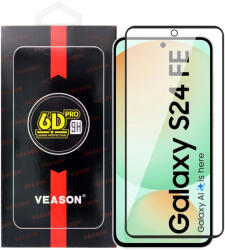 Samsung Galaxy S24 FE 5G üvegfólia, tempered glass, előlapi, edzett, hajlított, fekete kerettel, Veason 6D Pro (újjlenyomat olvasó működik)