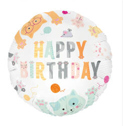 PartyPal Fólia lufi, Vidám Cicás, 45 cm, gömb