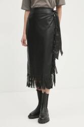 Never Fully Dressed bőr szoknya Vegan Leather Fringe Jaspre fekete, midi, ceruza fazonú, NFDSK573 - fekete S