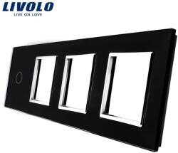 LIVOLO Ramă Livolo, Întrerupător simplu + Priză triplă, negru (VL-P701/E/E/E-8B)