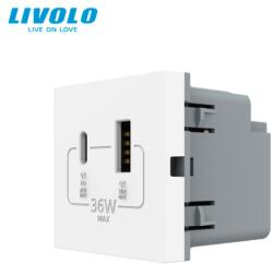LIVOLO Modul priza Livolo, dubla USB + USB tip C, alb (VL-FCUA18W.UC18W-2WP)