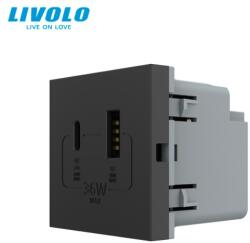 LIVOLO Modul priza Livolo, dubla USB + USB tip C, negru (VL-FCUA18W.UC18W-2BP)