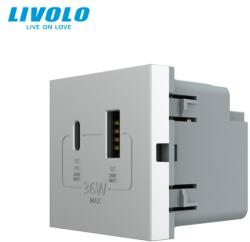 LIVOLO Modul priza Livolo, dubla USB + USB tip C, gri (VL-FCUA18W.UC18W-2IP)