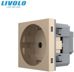 LIVOLO Modul priza Livolo, Schuko simpla, borne fara surub - quick connect, auriu (VL-FCTC16A-2APS01)