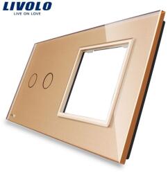 LIVOLO Ramă Livolo, Întrerupător dublu + Priză simplă, auriu (VL-P702/E-4A)
