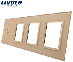 LIVOLO Ramă Livolo, Întrerupător simplu + Priză triplă, auriu (VL-P701/E/E/E-8A)