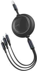 Cablu alimentare si date baseus camlt-mj01 bright mirror one-for-three retractable, usb la micro-usb + lightning iphone + usb type-c 3.5a, 1.2m, negru (CAMLT-MJ01)