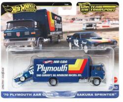 Mattel Hot Wheels - Sakura sprinter prémium autószállító kamion 70 Playmouth Aar Cuda kisautóval (FLF56/HRV38)