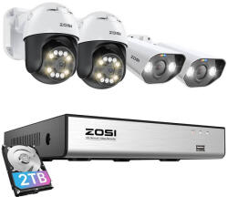  ZOSI IP Kamera készlet 2 db C296 WiFi 5MP & 2 db C182 WiFi 8MP + 8csatornás NVR + 2TB merevlemez