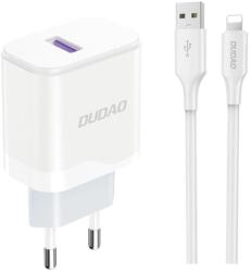 Dudao A20EU USB-A 18W hálózati töltő adapter - fehér + USB-A - Lightning kábel