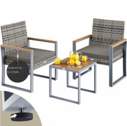 CASARIA Rattan erkély garnitúra 1+2 - szürke/fa (109727)