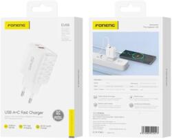 FONENG EU56 1XUSB-A + 1XUSB-C GAN PD 3A 20W QC 3, 0 Hálózati gyorstöltő, fehér