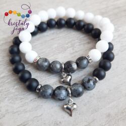 Kristály Jóga Shop Tejkvarc, matt ónix, larvikit 8 mm-es páros ásvány karkötő