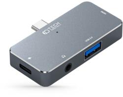 Tech-Protect Adaptor HUB aluminiu 4-in-1 TECH-PROTECT V6, USB-C - 1x USB 3.0, 1x USB-C 100W, 1x HDMI 4K 30Hz, 1x Jack 3.5mm, Gri (9490713931585)