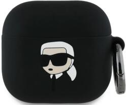 Karl Lagerfeld Husă de protecție din silicon Karl Lagerfeld KLA4RUNIKK pentru AirPods 4 cu logo 3D Karl Head, neagră (KLA4RUNIKK)