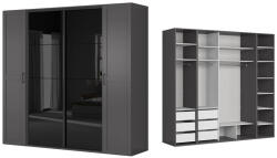 BRW Гардероб flex 261 / 66 / 240 см графит / черен лакобел 3 в 1 (f57-szafa_zestaw_138-gf/gf/cap)