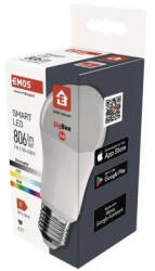 EMOS LED izzó GoSmart A60 / E27 / 9 W (60 W) / 806 lm / RGB / dimmelhető / Zigbee ZQZ514R (EMOS-ZQZ514R)