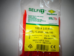 SapiSelco Piros gyorskötöző 100x2, 5 mm - piros kábelkötegelő (100db/csomag) SapiSelco SELFIT [SEL. 10.202R]