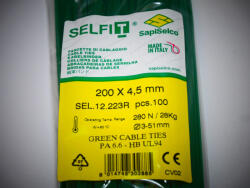 SapiSelco 200x4, 5 zöld gyorskötöző - zöld kábelkötegelő (100db/csomag) SapiSelco SELFIT COLOR [SEL. 12.223R]