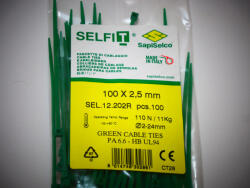 SapiSelco 100x2, 5 zöld gyorskötöző - zöld kábelkötegelő (100db/csomag) SapiSelco SELFIT COLOR [SEL. 12.202R]
