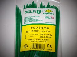 SapiSelco Zöld gyorskötöző 140x3, 5 mm - zöld kábelkötegelő (100db/csomag) SapiSelco SELFIT COLOR [SEL. 12.210R]