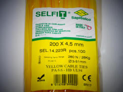 SapiSelco Sárga gyorskötöző 200x4, 5 mm - sárga kábelkötegelő (100db/csomag) SapiSelco SELFIT COLOR [SEL. 14.223R]