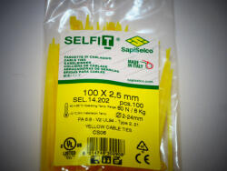 SapiSelco 100x2, 5 sárga gyorskötöző - sárga kábelkötegelő (100db/csomag) SapiSelco SELFIT COLOR [SEL. 14.202R]